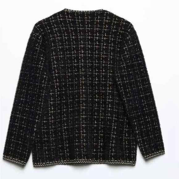 Plaid Faux Pearl Button Tweed Jacket/ Knitting Cardigan - Picture 2 of 10
